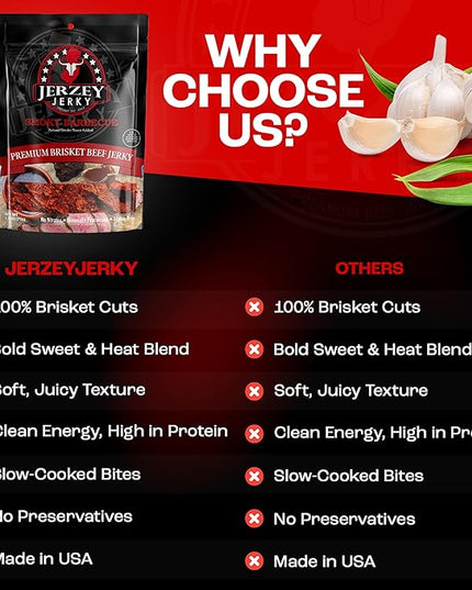 Jerzey Jerky Smoky Barbecue Brisket Jerky 2.5oz (2 Pack) – High Protein, Gluten Free and Healthy Beef Snacks with Rich, Authentic Flavor