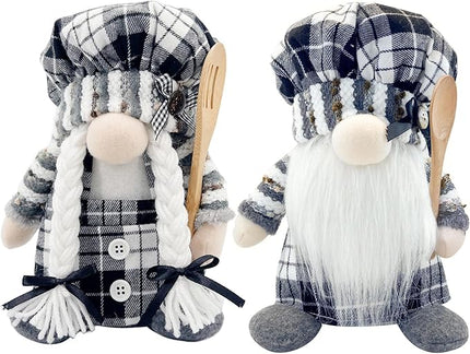 Lovinland Christmas Chef Gnomes Plush - Chef Tomte Swedish Scandinavian Figurine Elf Doll - Christmas Decoration for Home, Kitchen - Xmas Buffalo Plaid Decor - Gnomes Gifts for Women