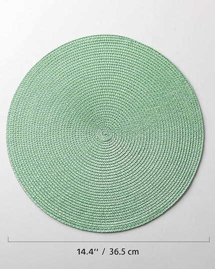 Round Placemats Set of 8 Plastic Woven Placemats Washable Wipeable Table Mats for Dining Table Heat Resistant Non-Slip Circle Place Mats (Green)