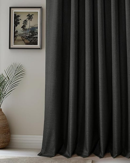 HPD Half Price Drapes Vienna Basic Linen 100% Blackout Curtains for Bedroom 96 Inches Long (2 Panels) - Rod Pocket Curtains & Drapes for Living Room & Windows - 50 X 96, Black