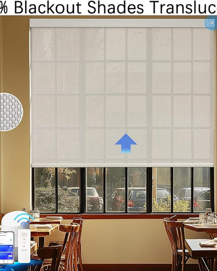 Motorized Blinds with Remote Cordless Automatic Motorized Shades Custom Blinds for Windows Smart Curtains Compatible with Alexa Google Home(3% Solar Beige,W28 x H72in)