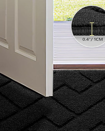 hicorfe Indoor Doormat,Welcome Door Mat TPR Backing Non Slip Mats 20"x31.5" Absorbent Resist Dirt Entrance Doormat Inside Floor for Entryway Washable Low-Profile (Black)