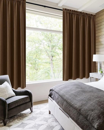 DWCN Short Brown Blackout Curtains for Half Window, Thermal Insulated Energy Saving Room Darkening Curtains for Kitchen/Bedroom (W60 x L36 inch, Set of 2 Panels, Top of Rod Pocket)
