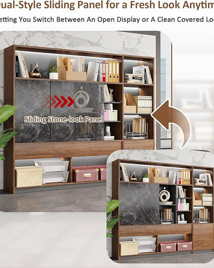 79" Bookshelf with LED Light, Tall Modern Book Shelves, Bookcase Shelf Storage Organizer, Curio Cabinets with Storage, Modern Display Cabinet, Home Office Bookcase