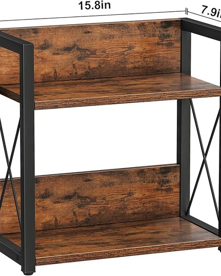 Giikin Counter Shelf Organizer, 2 Tier Kitchen Spice Rack for Countertop, Wood Coffee Counter Organizer for Home (Rustic Brown, L)