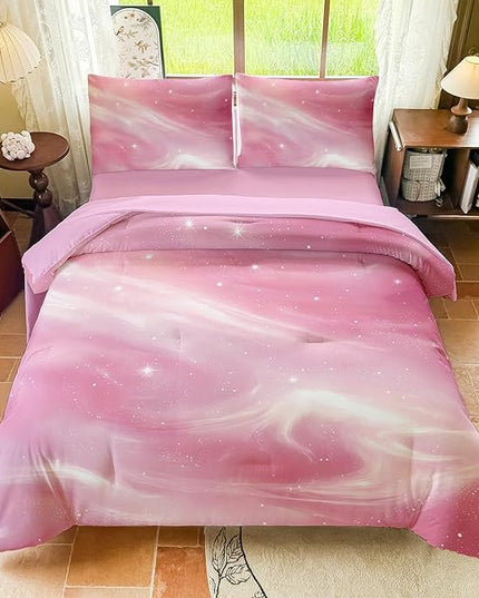 Full Size Bedding Sets Kids Bedding Sets for Girls, Galaxy Bedding 5 Pieces Bed in A Bag Full Size, Glitter Colorful Comforter for Girls