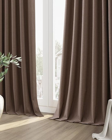 Guken 100% Blackout Curtains 102 Inch Length 2 Panels Set for Living Room Bedroom Back Tab Thermal Insulated Black Out Linen Drapes Room Darkening Mocha Mousse,52x102