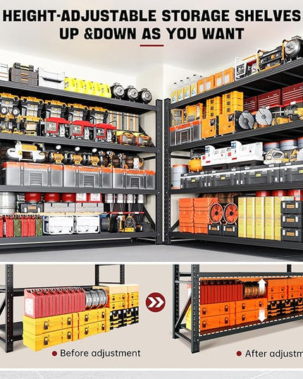 7000LBS Storage Shelves,79" W Garage Shelving Heavy Duty Metal Adjustable Garage Shelves, Shelving Units Industrial Shelving for Warehouse,79" W x 24" D x 79" H,Black