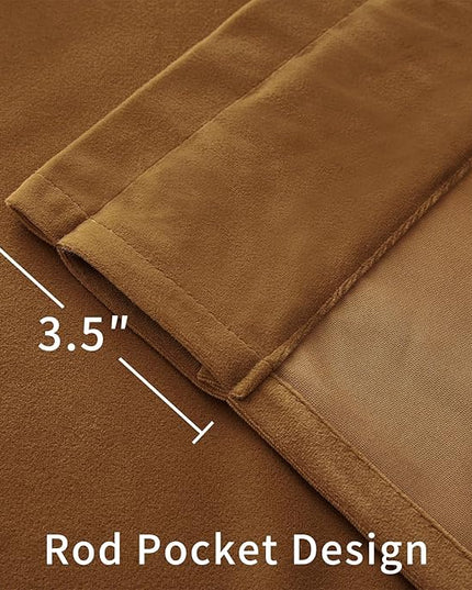 Joydeco Brown Velvet Curtains 102 inch Length 2 Panels, Luxury Blackout Rod Pocket Thermal Insulated Window Curtains, Super Soft Room Darkening Drapes for Living Dining Room Bedroom,W52 x L102 inches