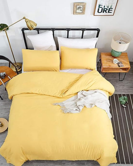 CLOTHKNOW Light Yellow King Size Comforter Set 3Pcs Dark Yellow Bedding Comforter Sets Soft Women Men Comforters with 2 x Pillow Cases