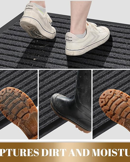 Yimobra Front Door Mat Outdoor Indoor Entrance, 100% Waterproof All-Season All Weather Doormat, Welcome Matt Outside Entry, Non Slip, Low Profile, Heavy Duty Patio Porch Floor Mats,36 x 17,Grey