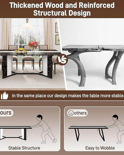 71 inch Dining Table for 4 5 6 | Modern Black Rectangular Kitchen Table W/Waterproof Wood Tabletop,Farmhouse Long Dining Room Tables W/Adjustable Legs&Wood Strip Base for Kitchen Living Room
