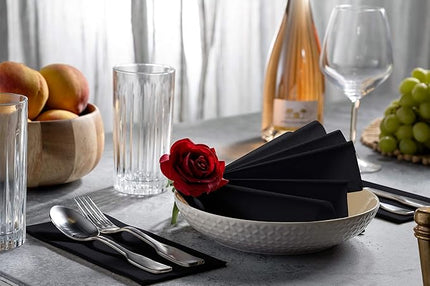 100 Linen-Feel Black Paper Napkins - Decorative Cloth-Like Black Dinner Napkins - Soft And Absorbent. For Kitchen, Party, Wedding, Bathroom Or Any Occasion. (Pack of 100)