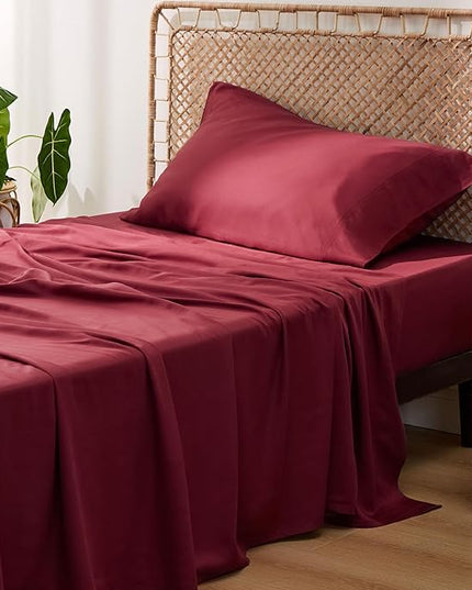 Bedsure Cooling Sheets Twin, Rayon Derived from Bamboo, Breathable & Soft Twin Sheets Set, Deep Pocket Up to 16 Inches, Hotel Luxury Silky Bedding for Hot Sleepers, Burgundy