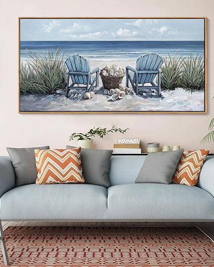 HGUAOA Coastal Wall Art - Large Landscape Wall Pictures for Living Room, Bedroom Pictures, Ocean Beach Artwork, Blue Above Bed Wall Decor Coastal Landscape Wall Art,Framed Beach Pinting