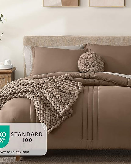 Monbix King Size Comforter Set - 7 Pieces Bed in a Bag King, Raw Umber Bedding Sets with Comforter, All Seasons Comforter Bed Set with Sheets, Pillowcases & Shams