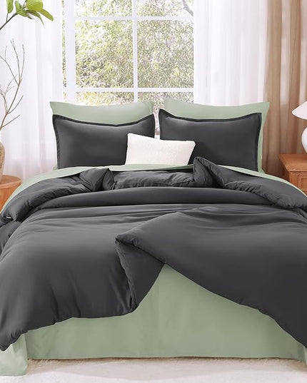 Litanika Grey Comforter Queen Size Set, Dark Gray Lightweight Plain Bedding Comforters Sets, All Season Fluffy Bed Set (90x90In Comforter & 2 Pillowcases)