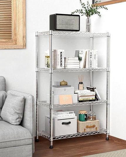 1000 lbs Storage Shelving 4-Tier Utility Shelving Unit Steel Organizer Wire Rack for Home,Kitchen,Office,Chrome (13.7" D x 23.6" W x 53.4" H)