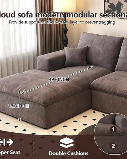 107'' U-Shaped Modern Modular Sectional Cloud Couch Whit Ottoman, 4-Seat Chenille Deep-Seat Sofa with Pillow for Living Room, Bedroom, Apartment, Camel
