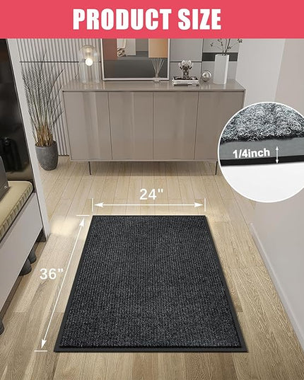 Kuyal Front Door Mat, 2'x3' Indoor Outdoor Entrance Mat, Commercial Floor Rug Inside Outside Entrance, Heavy Duty Durable Welcome Rug, Rubber Backing Non Slip Outdoor Mats for Entryway, Black