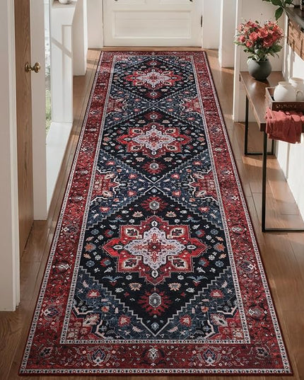 Ciicool Washable Vintage Runner Rug - 2'6" x 10' ft Hallway Carpet, Boho Low Pile Long Non Slip Soft Stair Runner Kitchen Carpet Indoor Oriental Throw for Living Room Bathroom Entry