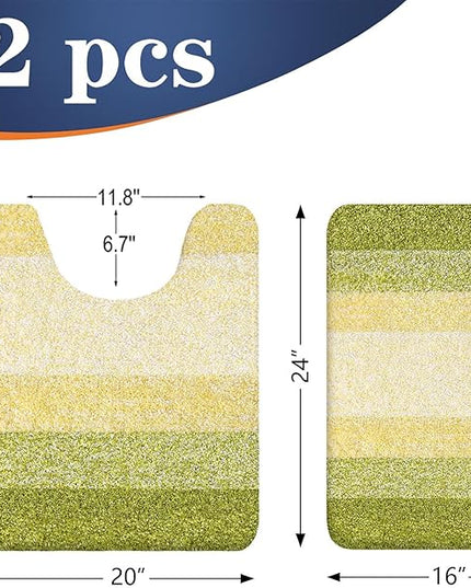 OLANLY Bathroom Rug Set 2 Piece, Soft Absorbent Microfiber Bath Mats and U-Shaped Contour Toilet Rug, Non-Slip, Machine Wash Dry, Plush Shaggy Bath Mats for Bathroom (24"x16"+24"x20", Olive Green)