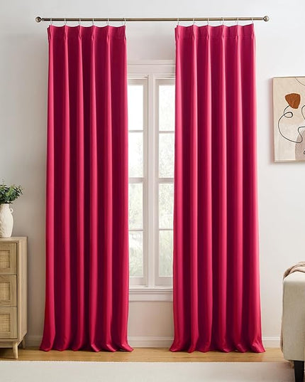 KEQIAOSUOCAI Hot Pink Fuchsia Pinch Pleated Curtains Blackout 84 Inches Long, Room Darkening Pleat Curtain for Kids Nursery Bedroom Window Panels with Hooks Magenta Drapes 40 x 84 Inch