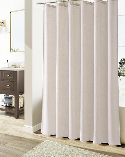 Naturoom Oatmeal Linen Shower Curtain, Cloth Textured Fabric Shower Curtain Set with Hooks, Simple Elegant Modern Farmhouse Country Ultra Thick Bath Curtains for Bathroom,Water Repellent,72x96