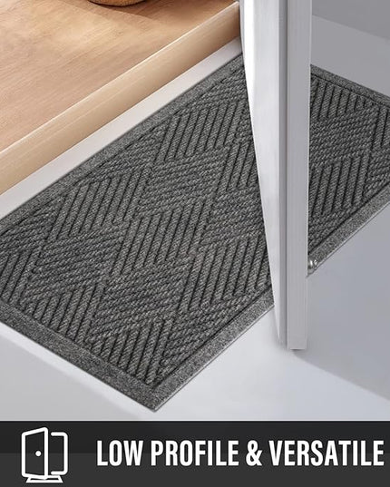 Sturdy Front Door Mat, Absorbent Muddy Dirt Resist Welcome Door Mats Outdoor Indoor, Stain and Fade Resistant, Non-Slip Rubber Backing Low Profile Doormat for Entryway, 30×17, Grey