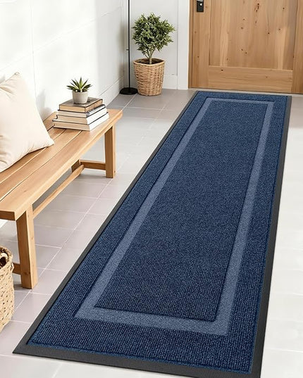 OLANLY Front Door Mat Indoor Outdoor Entrance, Waterproof All-Season, All-Weather Doormat, Sturdy Natural Rubber, Fade Resistant, Low Profile, Easy Clean Patio Porch Entryway Mat, 71x23, Blue