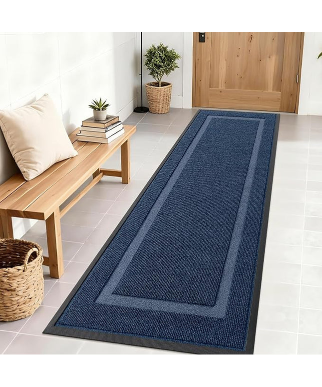 OLANLY Front Door Mat Indoor Outdoor Entrance, Waterproof All-Season, All-Weather Doormat, Sturdy Natural Rubber, Fade Resistant, Low Profile, Easy Clean Patio Porch Entryway Mat, 71x23, Blue