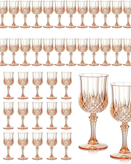 XUWAIDSGN 7oz Plastic Vintage Wine Glasses Drinking Glasses Unbreakable Wedding Glassware Crystal Water Goblets Reusable Drinkware Vintage Champagne Flutes (48, Pink)