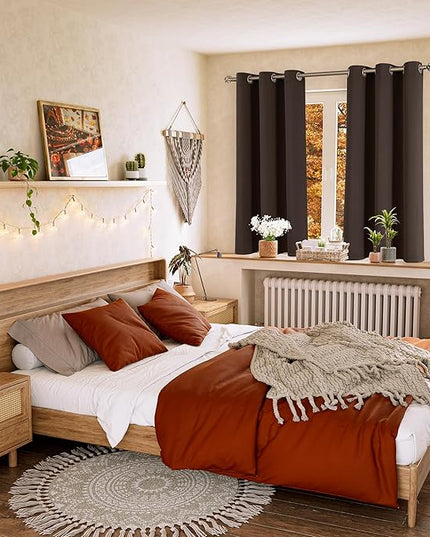 BGment Blackout Curtains for Living Room - Grommet Thermal Insulated Room Darkening Curtains for Bedroom, 2 Panels of 42 x 63 Inch, Brown