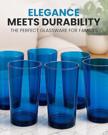 Zulay Kitchen Acrylic Glasses Drinkware - 6 Piece Unbreakable Plastic Tumblers - BPA-Free, Reusable Plastic Drinking Glasses for Home & Outdoors - Stackable, Lead-Free, Dishwasher Safe, Blue (24oz)