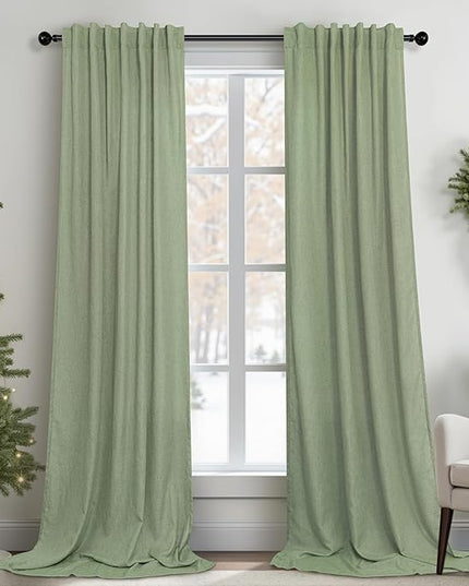 Light Sage Green Linen Curtains 120 Inches Long for Living Room 2 Panels Set Rod Pocket Back Tab Semi Sheer Light Filtering Sage Green Curtains and Drapes for Large Windows Patio Door Vertical 10FT