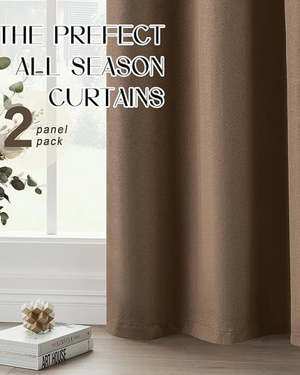 Flax Linen Extra Long Curtains 132 Inches Long 11 ft for High Ceiling Living Room, 100% Blackout Floor to Ceiling 2 Story Drapes, Warm Taupe, W52 x L132, 2 Panels