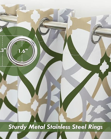 DriftAway Alexander 80% Blackout Curtains for Living Room 250GSM Pattern Match Thermal Insulated Room Darkening Geo Moroccan Mid Century Grommet Bedroom Drapes 2 Panels 52 Inch by 84 Inch Loden Green