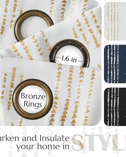 jinchan 95% Blackout Boho Curtains 96 Inches Long for Christmas Bedroom Living Room Decor Festive Xmas Golden Geometric Foil Printed Curtain Grommet Top Room Darkening Drapes Off White 2 Panels