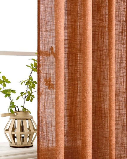 MIULEE Orange Curtains 84 Inch Length 2 Panels for Bedroom Living Room, Soft Thick Linen Textured Window Drapes Semi Sheer Light Filtering Back Tab Rod Pocket Burlap Look Fall Boho Decor