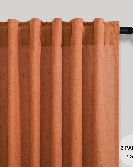 Burnt Orange Curtains 120 Inches Long for Living Room 2 Panel Set Back Tab Pocket Draperies Soft Linen Lightweight Light Filtering Semi Sheer Red Dark Orange Curtain for Dining Room Sliding Door 10 FT