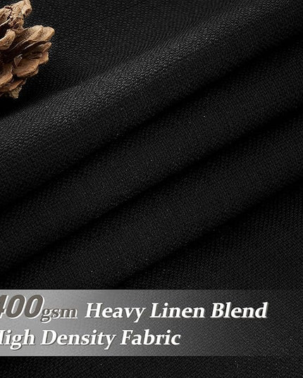 Pleat Linen Blend 100% Blackout Curtains for Bedroom 84 Inches Long 2 Panels Set, Pinch Pleated Black Out Aesthetic Curtain 7 FT Length Double Layer Insulated Thermal Office Drapes with Metal Rings