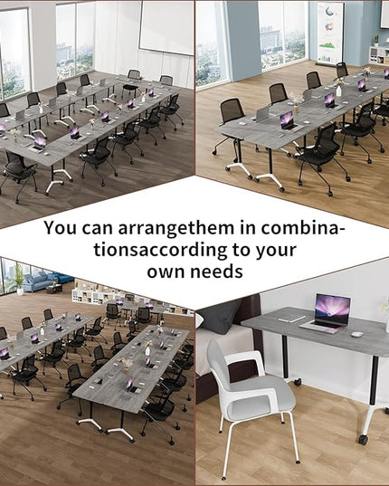Conference Room Table with Flip-Top Design for Dynamic Meetings, Business Table Computer Desk with Heavy-Duty Frame,Foldable Seminar Meeting Tables for Home Office (2, B, 61IN)