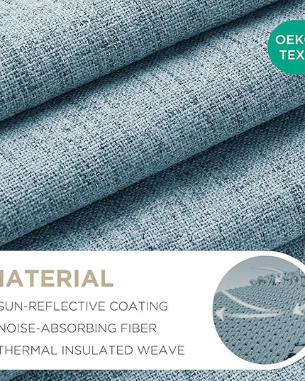 Joydeco Blackout Curtains for Bedroom - 100% Light Blocking 2 Panels Sky Blue Drapes 66" W x 90" L, Thermal Insulated Room Darkening Curtains, Linen Textured for Living Room, Rod Pocket & Back Tabs
