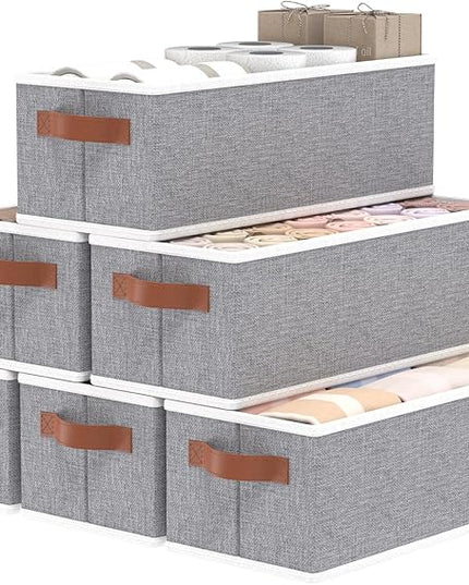 OUTBROS Storage Bins, Foldable Baskets for Organizing, Fabric Boxes With Handles, For bedrooms, living rooms, Shelves, Grey, 15 x 6.1 x 5.1 inch, 6-Pack
