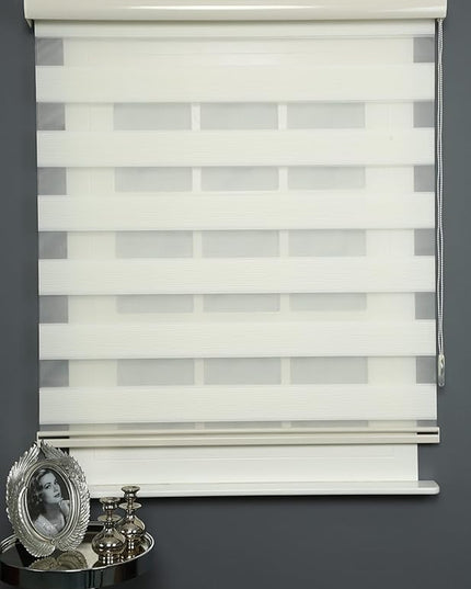 Shadesu Custom Size Zebra Blinds for Windows, 95" W x 72 H, Cream, Dual Layer Free-Stop Zebra Shades, Light Control for Day and Night, Sheer Blinds for Indoor Windows, Bedroom, Kitchen
