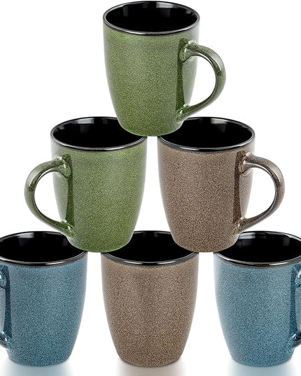 Ceramic Coffee Mugs 12oz, Set of 6 - Large With Handle for Men, Women, Dad, Mom - Modern Cups for Tea, Latte, Cappuccino, Cocoa (6 Pack)