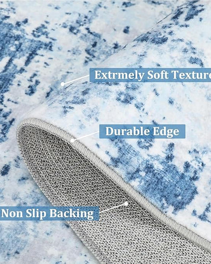 Modern Abstract 2x8 Area Rug Non Slip Non Shedding Low Pile Stain Resistant Rug for Hallway Kitchen Bedroom Non Shedding,Light Blue