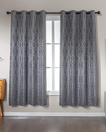 Amazon Basics Jacquard 2-Piece 100% Blackout Curtains, Living Room and Bedroom Drapes, Thermal Insulated Window Treatment, 42"x72", Grey