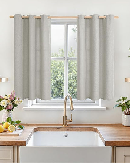 LAMIT Linen Curtains for Bedroom 40 inch Length 2 Panels, Linen Textured Light Filtering Curtain Panels Privacy Grommet Light Filtering Window Drapes for Boys Room, 2 Panels, W42 x L40, Light Grey