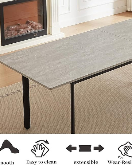 63"- 78.7" Extendable Dining Table Set for 6, Modern Kitchen Table with 6 Dining Chairs for 4-6 Person, Thickened Expandable Wooden Table with Metal Legs for Dining Room, Kitchen